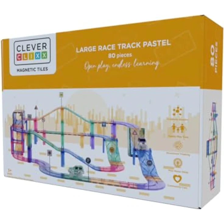 Cleverclixx Autobahn-Bausatz, 80 Teile Magnetspielbausteine in Pastellfarben, langlebiges Magnetspielzeug, robuste Bauweise, erweiterbare Sets – Bild 1