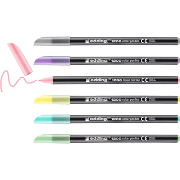 edding Filzstift Fasermaler edding 1200 VE=6 Stück/6 Farben Blister, Rundspitze 1 mm, wasserbasierte Tinte, 6er Pack, apfelsorbet, süße minze, honigmelone, kirschblüte, beerig lavendel, silbergrau – Bild 2