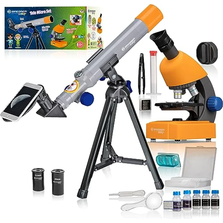 Bresser Junior Mikroskop & Teleskop Set, Mikroskop 40x-640x Vergrößerung, Teleskop 40/400mm, für Kinder ab 8 Jahren – Bild 1