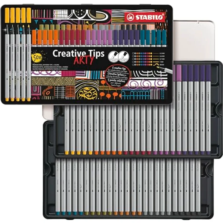 STABILO Filzstift STABILO Creative Tips ARTY Multiliner-Set URBAN - 50er Metalletui - Vielseitige Fasermaler mit lebendigen Farben, flexible Pinselspitze und wasserbasierter Tinte – Bild 2