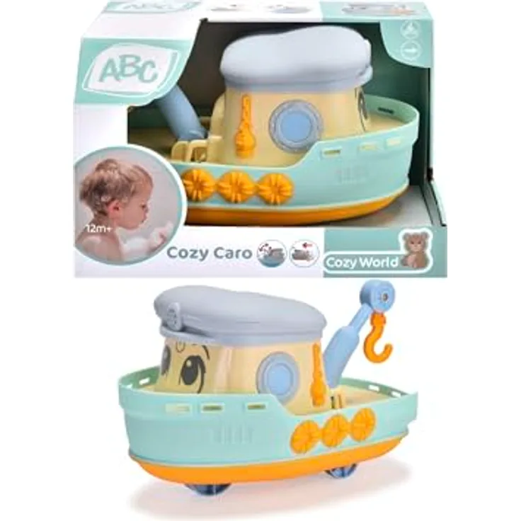 Dickie Toys ABC - Cozy Caro Boot (26 cm) - 2-in-1 Auto & Schiff mit beweglichem Kranarm, Badewannenspielzeug in niedlichem Design - für Babys und Kinder ab 1 Jahr
