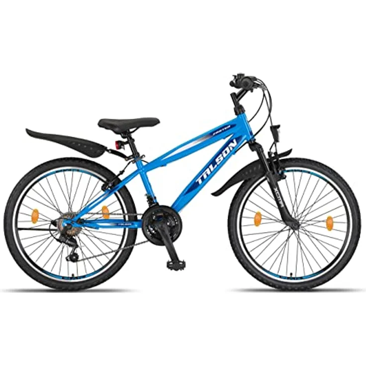 Talson 24 Zoll Mountainbike Fahrrad MIT 21-Gang Shimano, Gabelfederung & Beleuchtung Blau – Bild 1