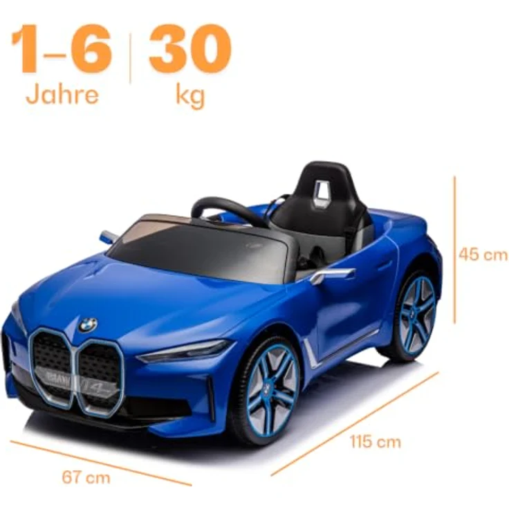 BMW i4 Kinder Elektroauto, 12V mit Fernbedienung, für 1-6 Jahre, Blau, MP3-Player, Sicherheitsgurte, Realistische Motorengeräusche – Bild 9