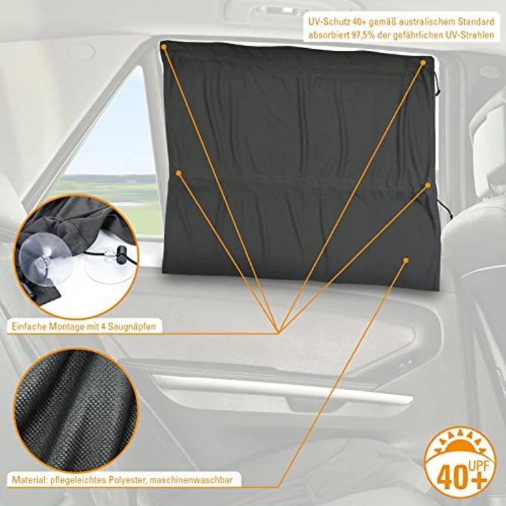 Zamboo Universal Sonnenschutz-Vorhang fürs Auto, mit UV-Schutz und seitlicher Schiebefunktion, anthrazit – Bild 9