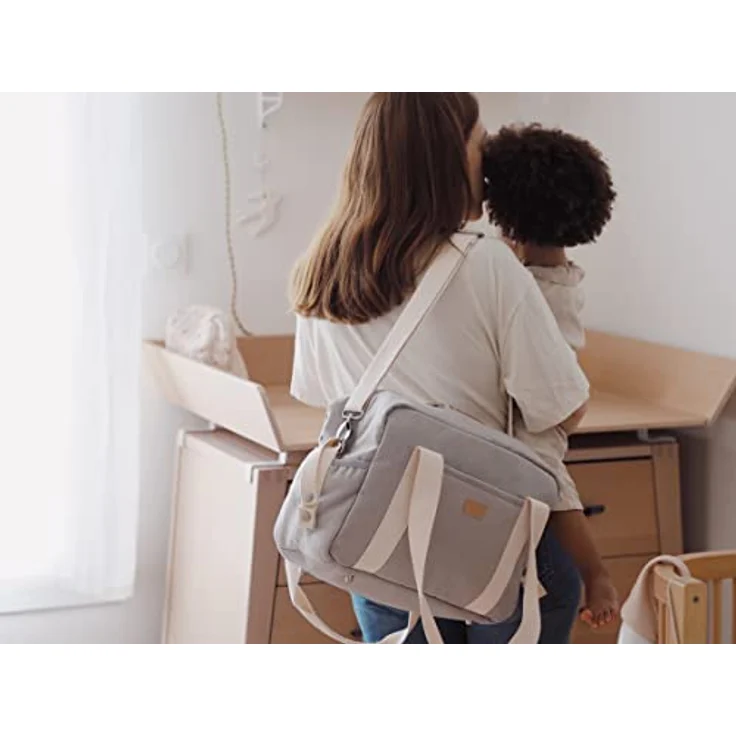 BÉABA, Wickeltasche für Babys, Mehrere Fächer, 10 Taschen, Reißverschluss Trolley-Koffer, Schultergurt, Isotherm-Tasche, Wickelunterlage, Wasserabweisend, Inhalt 16L, Tasche Paris, Grau – Bild 3
