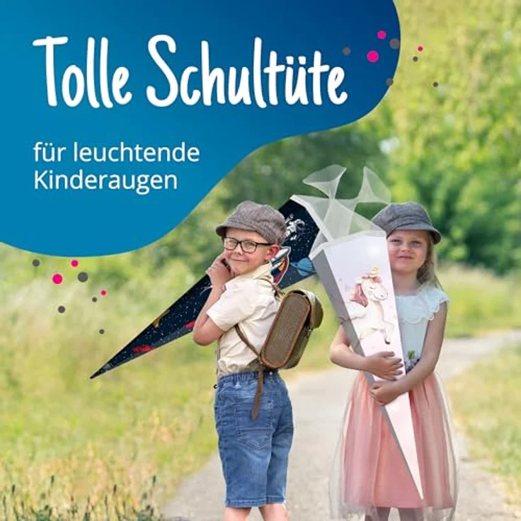 itenga Motiv Schultüte Mädchen 85cm, eckig mit Tüllverschluss, stabile Zuckertüte Einschulung mit Einhorn Wasserfarben Design – Bild 4