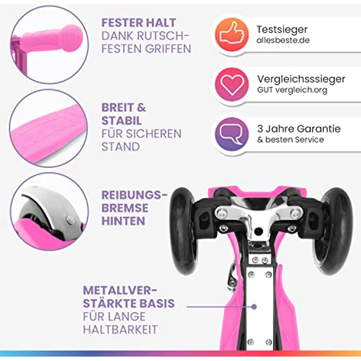 Fun Pro ONE Roller, der Sichere Premium Roller für Kinder ab 3 Jahren, LED Räder, faltbar, 3 Jahre Garantie, in bunten Farben – Bild 2