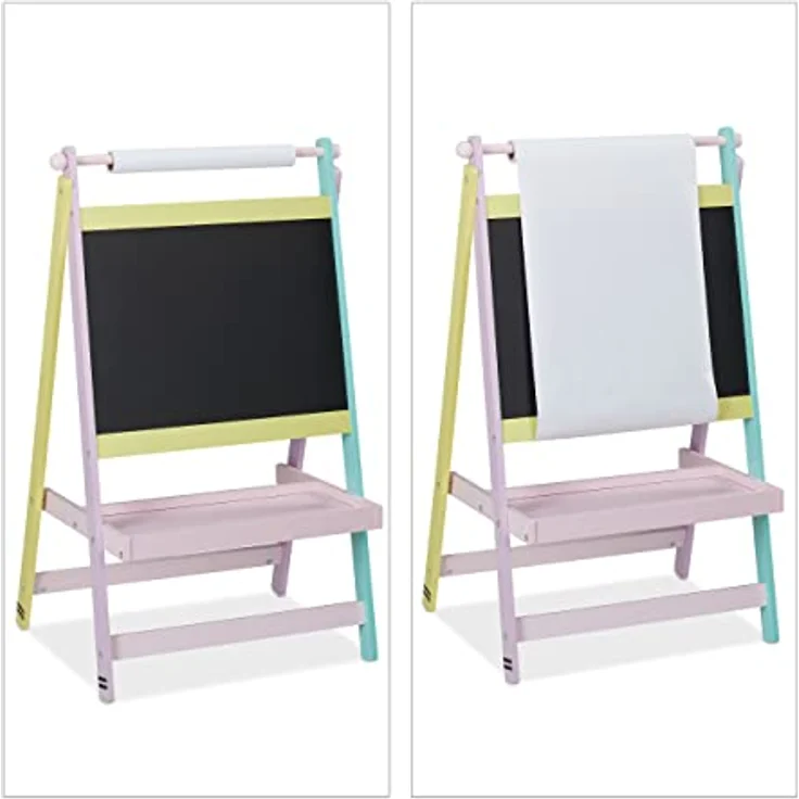 Relaxdays Kindertafel, freistehende Maltafel mit Papierrolle, bunter Rahmen für kreative Kinder – Bild 6