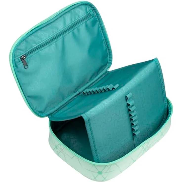 neoxx Schlamperbox Dunk Mintastic, Federmäppchen mit Platz für 1 Geodreieck, Stifte Flap mit 26 Stifteschlaufen, Maße: 23,5 x 17 x 6,5 cm, aus 100% recyceltem PET. – Bild 4
