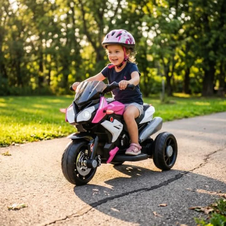 HOMCOM Elektro Kindermotorrad, rosa, mit Musik, Scheinwerfer, Vorwärts- und Rückwärtsfahrt, für 3-5 Jahre – Bild 8