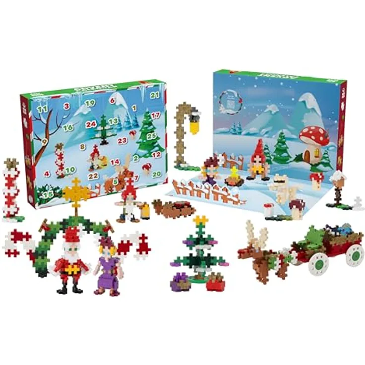 Plus-Plus 3973 Adventskalender, Kreativ-Bausteine, 24 Türchen + 1 Extra-Tür mit Überraschung, für Kinder ab 5 Jahren, Geniales Konstruktionsspielzeug, hergestellt in Dänemark, mit 600 Plus-Plus-Steinen, Edition 2024