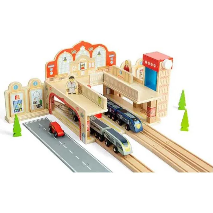 Bigjigs Holzspielset „Grand Central Station“, Holzeisenbahn mit umfangreichem Zubehör