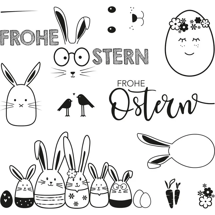 Rayher Stempel Clear Stamps Frohe Ostern, 11 Stück - Silikon Stempel für individuelle Kreativarbeiten zu Ostern