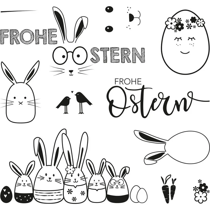Rayher Stempel Clear Stamps Frohe Ostern, 11 Stück - Silikon Stempel für individuelle Kreativarbeiten zu Ostern – Bild 1
