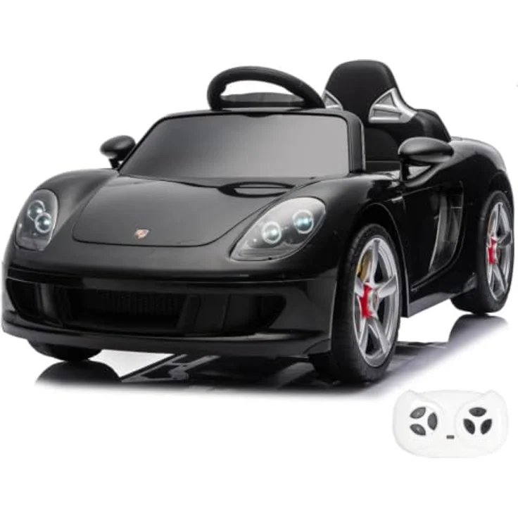 Porsche Carrera GT Elektro-Kinderauto 12V, mit Fernbedienung, Ledersitz, Bluetooth, EVA-Reifen – Offiziell lizenziertes Kinder Elektroauto – Schwarz – Bild 1