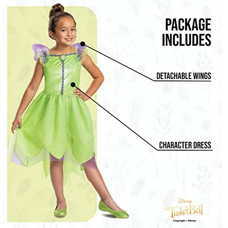 Disney Official Classic Tinkerbell Costume Kids includes Tinkerbell Wings, Tinkerbell Fancy Dress Up Outfit, Green Fairy Costume for Girls, Costumes for Girls XS – Bild 3