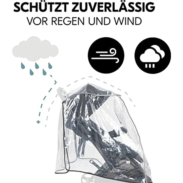 Hauck Universal Regenschutz Zwillingwagen Geschwisterwagen, Reflektierende Umrandung, Kontakt-Fenster, Gute Luftzirkulation, Einfache Befestigung, Transparent – Bild 2
