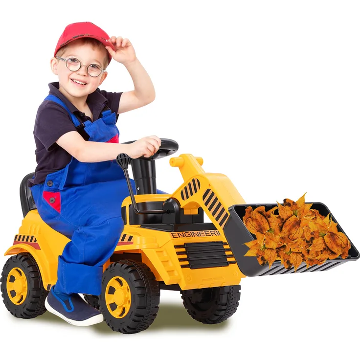 DREAMADE Baggerfahrzeug für Kinder, Bulldozer mit verstellbarem Frontlader, Motorgeräusch & Stauraum, für 19-36 Monate