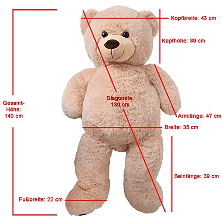 TE-Trend XXL Riesenteddy 135cm – Großer Plüschbär Kuscheltier, braun – Bild 5