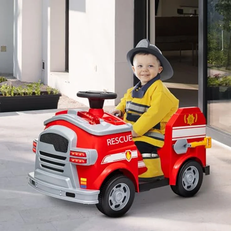 AIYAPLAY Elektro-Kinderauto Fahrt auf Feuerwehrwagen, 12V Kinder Elektroauto, mit Sirene und blinkenden Lichtern, für Jungen und Mädchen, Rot – Bild 2