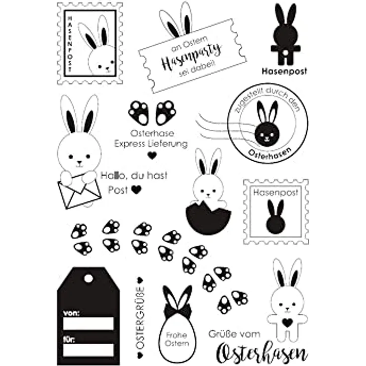 VBS Silikonstempel "Hasenpost" mit 13 Teilen, ideal für Kartengestaltung und Geschenkverpackungen, Größe 0,5 cm - 8,5 cm