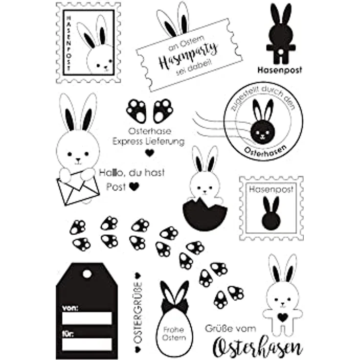 VBS Silikonstempel "Hasenpost" mit 13 Teilen, ideal für Kartengestaltung und Geschenkverpackungen, Größe 0,5 cm - 8,5 cm