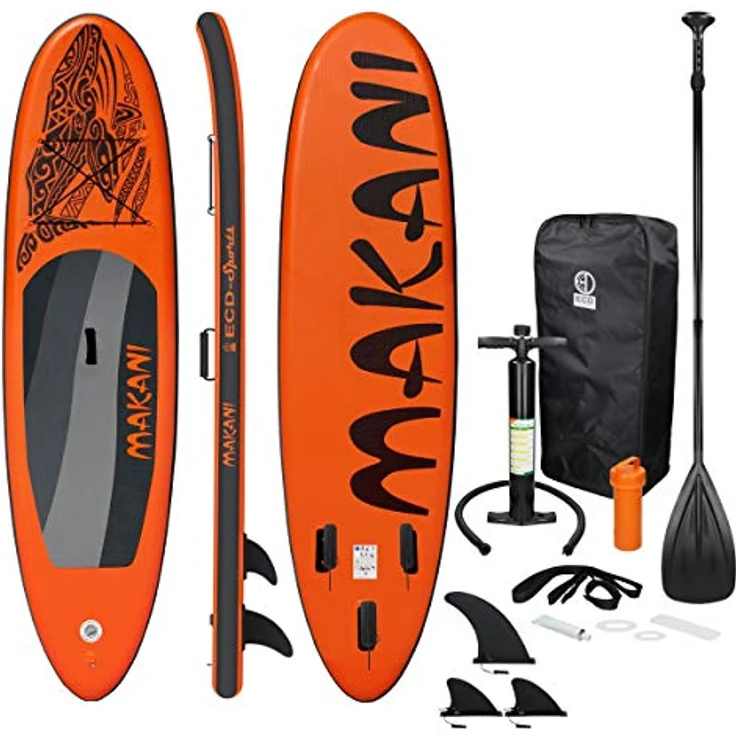 ECD Germany Aufblasbares Stand Up Paddle Board Makani, 320 x 80 x 15 cm, Orange, PVC, bis 120 kg, inkl. Pumpe, Tragetasche und Zubehör – Bild 1