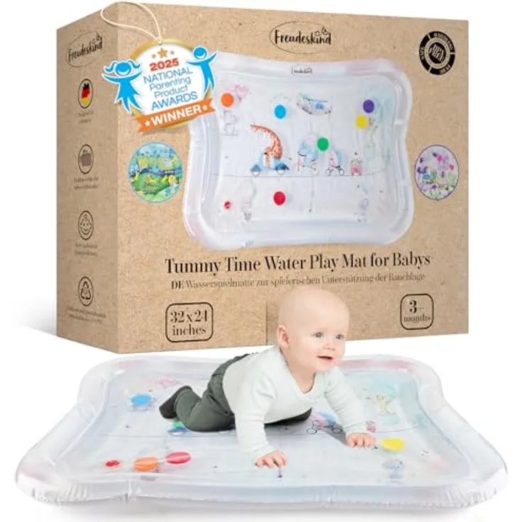 Freudeskind TummyTime Wassermatte XXL, 2-in-1 Wasserspielmatte für Babys, 100% Phtalate- & BPA-frei, 80 × 60 cm, für die Bauchlage ab 0 bis 24 Monate
