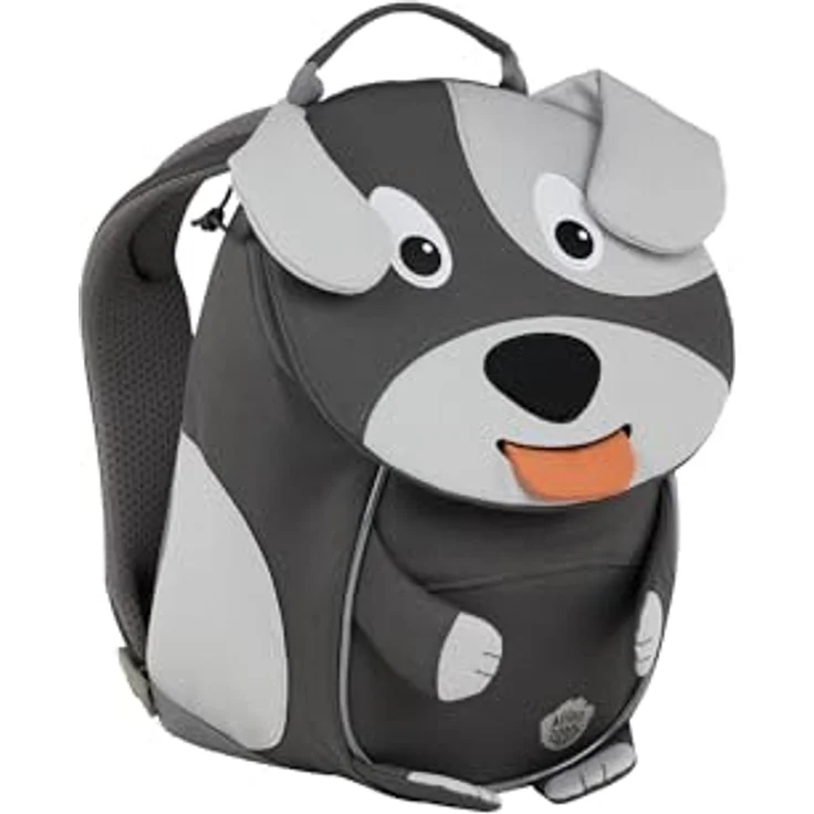 Affenzahn Kleiner Freund Kindergarten-Rucksack für 1-3 Jährige, ergonomisch und reflektierend mit Ziehzunge und Namensschild, Hund-Design, Grau – Bild 3