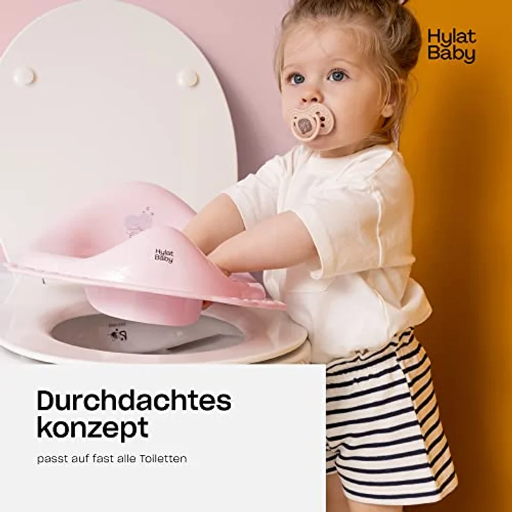 Hylat Baby Toilettensitz Kinder hilfreich beim Toilettentraining, für Mädchen und Jungen, solides Material, Antirutsch Gummi, Farbe:rosa, Motiv:Hug me, Marke:Hylat Baby – Bild 3