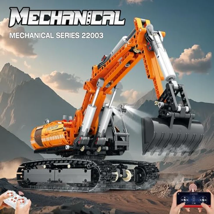 Reobrix 22003 Ferngesteuerter Bagger Bausatz, APP-gesteuertes Ingenieurfahrzeug mit 1106 Klemmbausteinen, ideal für Jugendliche und Erwachsene ab 14 Jahren – Bild 2