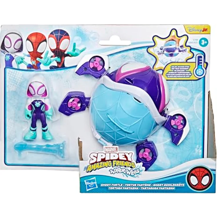 Spidey and his Amazing Friends Marvel Spidey Water-Webs Ghost Spielzeug, 7,6 cm Figur mit Farbwechsel-Augen und Schildkröten-Fahrzeug, inspiriert von Disney Jr. – Bild 3