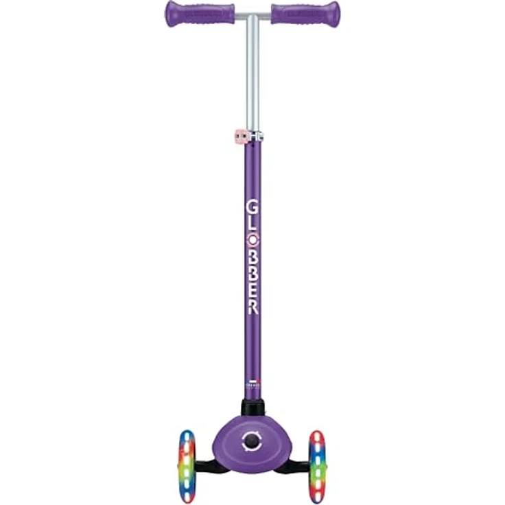 GLOBBER PRIMO PLUS LIGHTS – 3-rädriger Tretroller für Kinder, höhenverstellbar, LED-Leuchtrollen, ABEC 9, lila – Bild 4