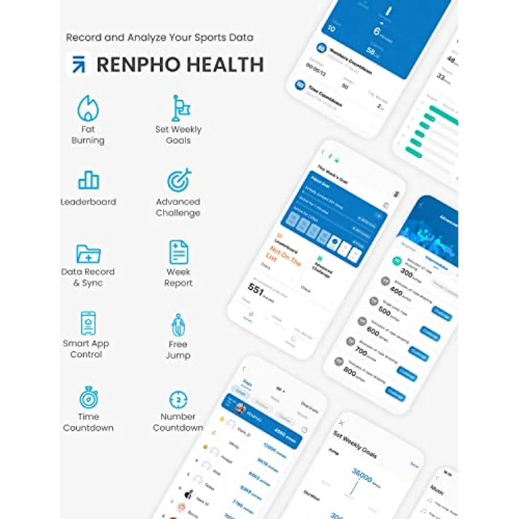 RENPHO Springseil mit Zähler, intelligentes gewichtetes Springseil für Training Fitnessübungen, verstellbares Sprungseil für Anfänger und Profis, Jump Rope mit APP-Datenanalyse, Kalorienverbrennung, schwarz. – Bild 3