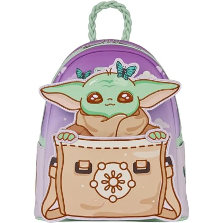 Loungefly Star Wars Grogu Mini Rucksack, Kunstleder, geflochtener Tragegriff, verstellbare Schultergurte, bewegliche Grogu Applikation, 22,8 x 26,6 x 11,4 cm – Bild 2