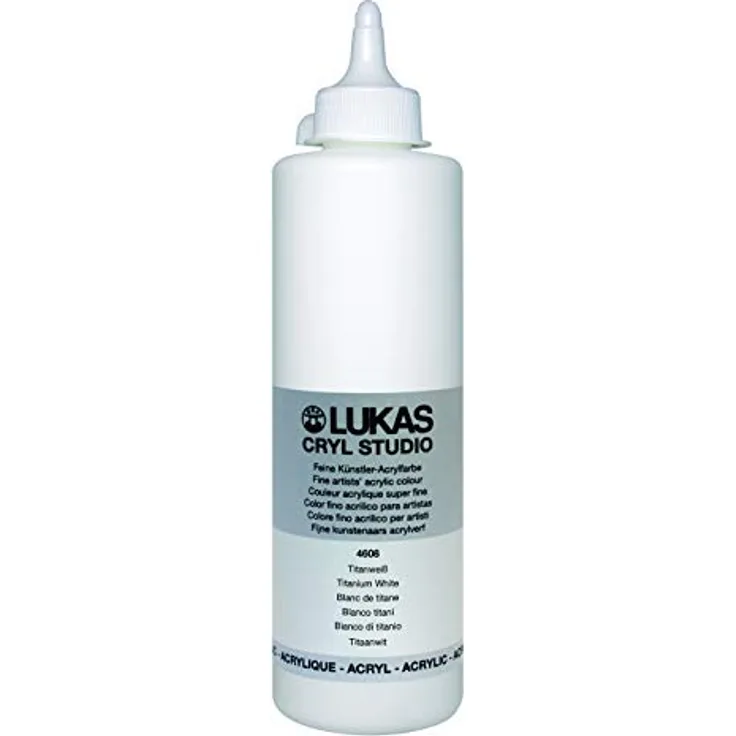 LUKAS Cryl Studio 500 ml, Premium-Acrylfarbe in Titanweiß, hochdeckend und schnelltrocknend