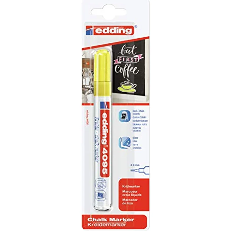 edding 4095 Kreidemarker - neon-gelb - 1 Kreidestift - Rundspitze 2-3 mm - Kreidestift für Tafel abwischbar - zum Beschriften von Fenster, Glas, Spiegel - Tafelstift mit deckenden Farben – Bild 2