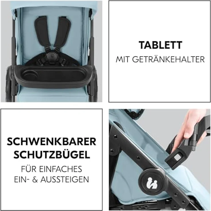 Hauck Kinderwagen Shop N Care, Klappbuggy bis 25 kg mit Liegefunktion, Getränkehalter und Snack Tablett, Klein Zusammenklappbar, Sonnenverdeck (UPF 50+), XL Korb (Dusty Blue) - Preisvergleich – Bild 5