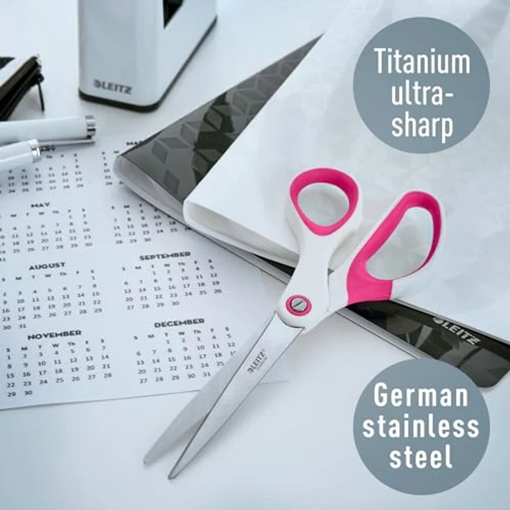 LEITZ Wow Titan Büroschere, 205 mm Edelstahl mit ergonomischem Griff, pink metallic – Bild 3