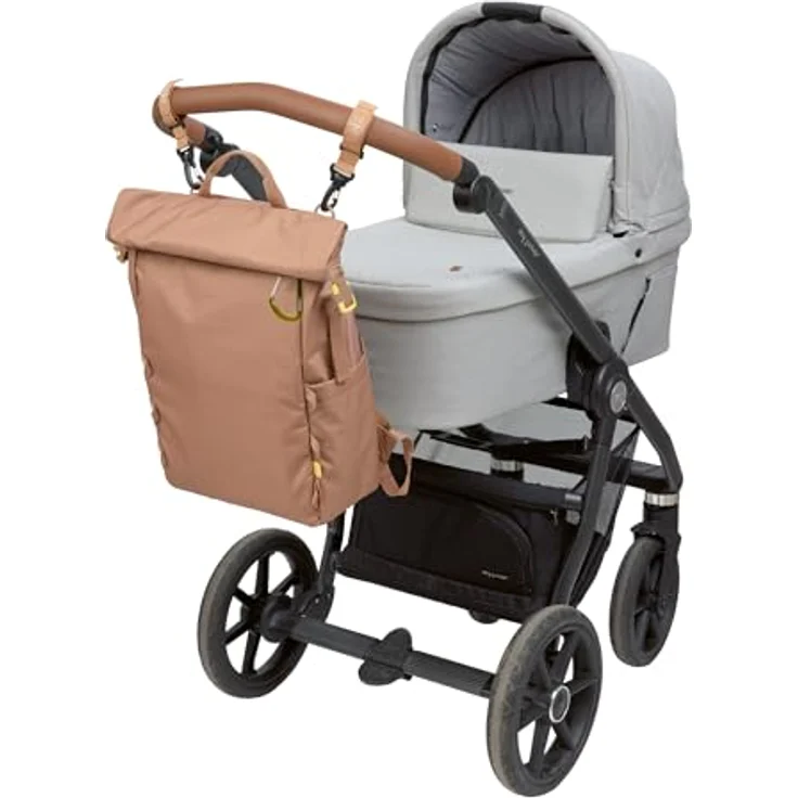 LÄSSIG Baby Wickelrucksack GRE Outdoor Rolltop Backpack, nachhaltig produziert, mit Wickelunterlage, Kinderwagenbefestigung, 18,4-23,9 Liter, Farbe almond – Bild 5