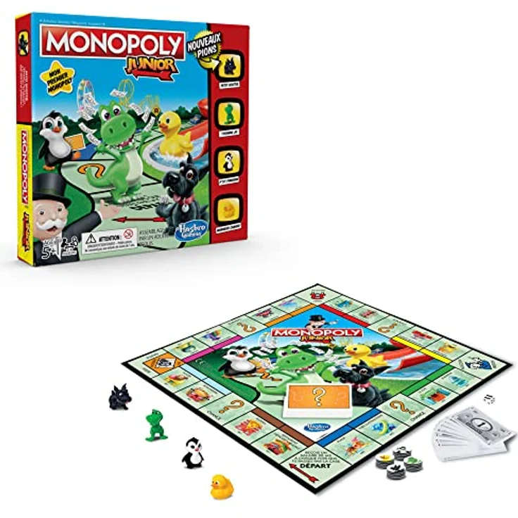 Monopoly Junior Brettspiel für Kinder, französische Version, 2-4 Spieler, ab 5 Jahren, inklusive 4 Junior-Spielsteinen und 90 Monopoly Geldscheinen, exklusiv bei Amazon – Bild 3