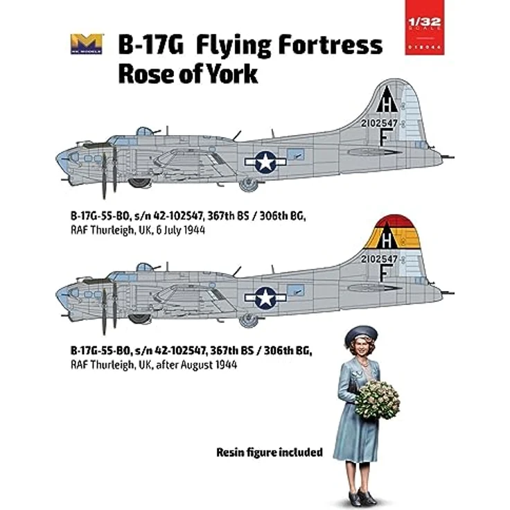 HK MODELS - B-17g Flying Fortress Rose of York Modellbau Set 1:32, Modellflugzeug in authentischem Design – Bild 4