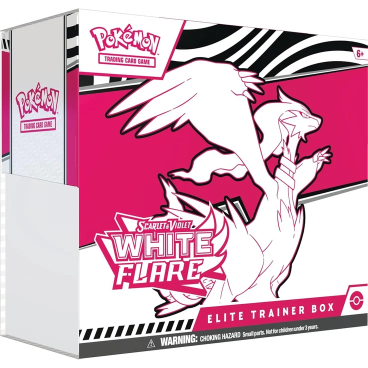 Nintendo Pokémon Scarlet & Violet White Flare Elite Trainer Box, Sammelkarten mit 9 Boostern, 1 Promokarte, 65 Kartenhüllen in Weiß, 45 Basis Energy Karten, inklusive Spielanleitung und Zubehör
