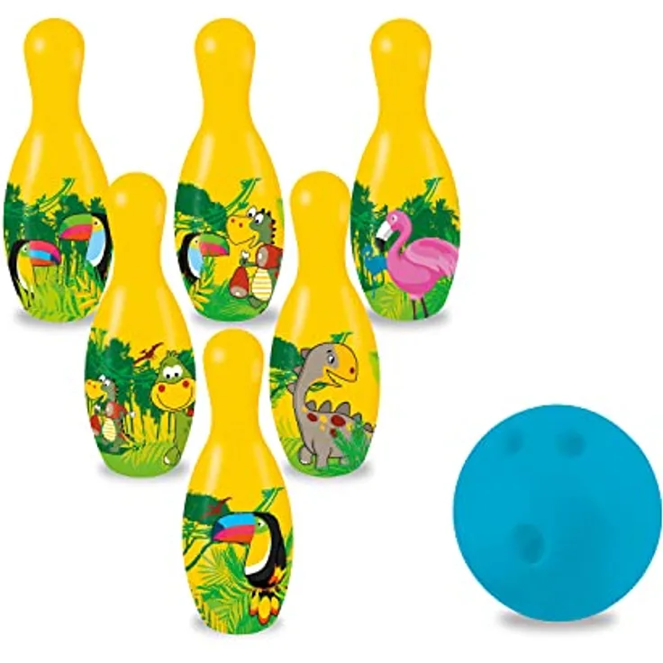 Mondo Toys – Jungle-Bowling-Set für Kinder – INKLUSIVE 1 Ball und 6 Jungle-Themenkegel – Sportspielzeug – Spiel für Kinder 2 3 4 Jahre - 28524
