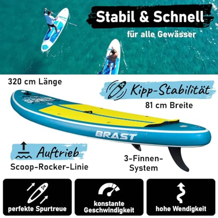 BRAST SUP Board mit LEDs, aufblasbares Stand Up Paddling Set 320x81x15cm, 10 Farben LED-Beleuchtung, 5 Jahre Garantie, inkl. 2in1 Paddel Kajak-Sitz, Action-Cam-Halterung, Fußschlaufe – Bild 3