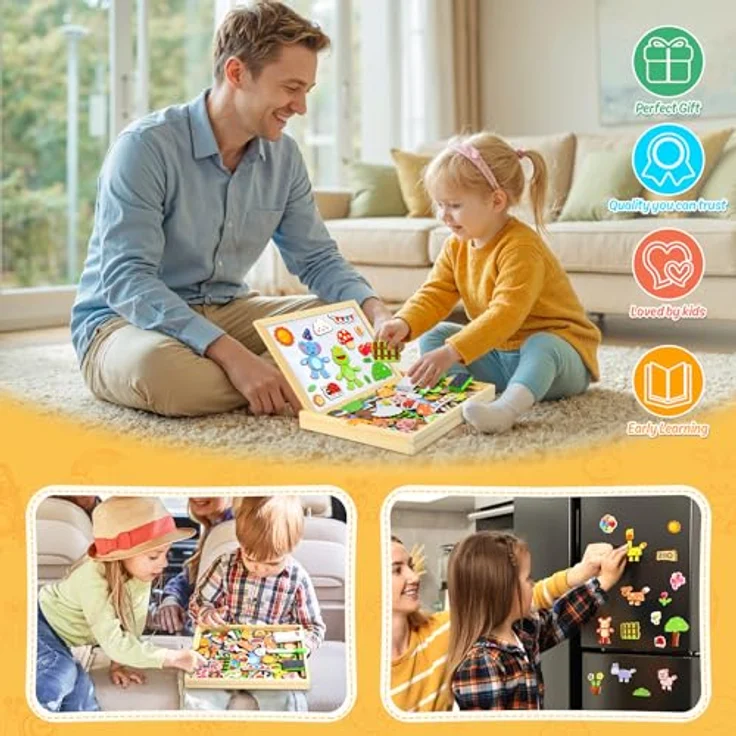 COOLJOY Magnetisches Holzpuzzle, 120+ Teile, Doppelseitige Magnettafel, Montessori Spielzeug für Kinder ab 2 Jahren, Geschenkidee für Mädchen und Jungen – Bild 4