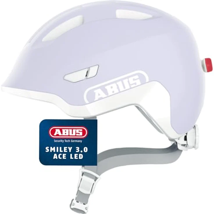 ABUS Kinderhelm Smiley 3.0 LED - Fahrradhelm mit Licht - Tiefe Passform & Platz für einen Zopf - für Mädchen und Jungs - Pure Lavender, Größe M – Bild 1