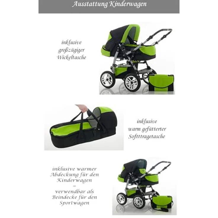 14 teiliges Qualitäts-Kinderwagenset 2 in 1 „FLASH“ in 38 Farben: Kinderwagen + Buggy - 14 teiliges Megaset in 38 tollen Farben – Bild 5