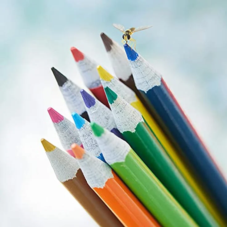 pandoo 12 Buntstifte aus recyceltem Zeitungspapier | Umweltfreundliche Farben: schwarz, braun, lila, blau, grün, gelb, orange, rosa, rot | CO2-neutrale Lieferung, plastikfreie Verpackung – Bild 5