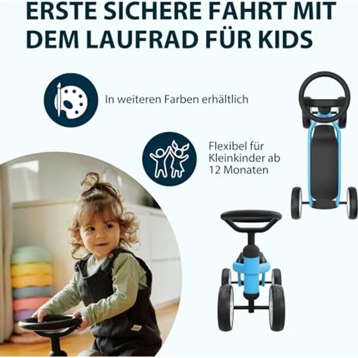 HUDORA Laufrad Up 6 Zoll Cyan, leichtes Lauflernrad mit hoher Kippstabilität für Kinder ab 12 Monaten, 4 Räder für Körpergrößen von 73-80 cm – Bild 5